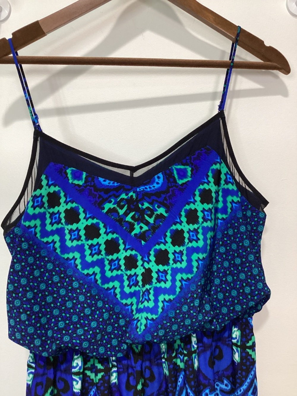 Express Blouson Mini Dress in Cobalt Blue and Green Medium EUC - Picture 2 of 4